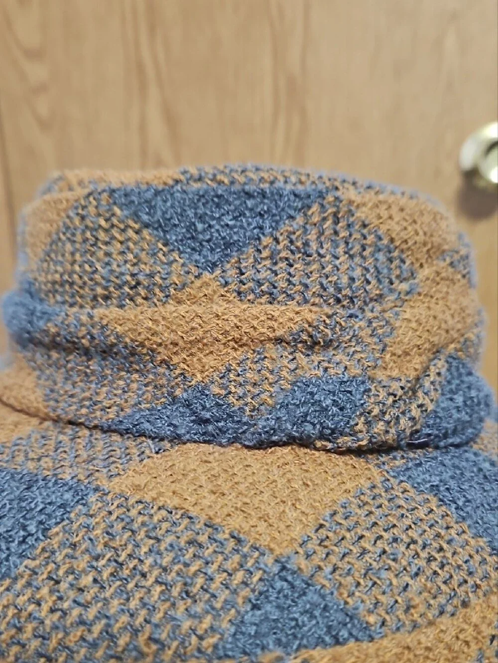 Checked Camel and Blue Women's Bucket Hat